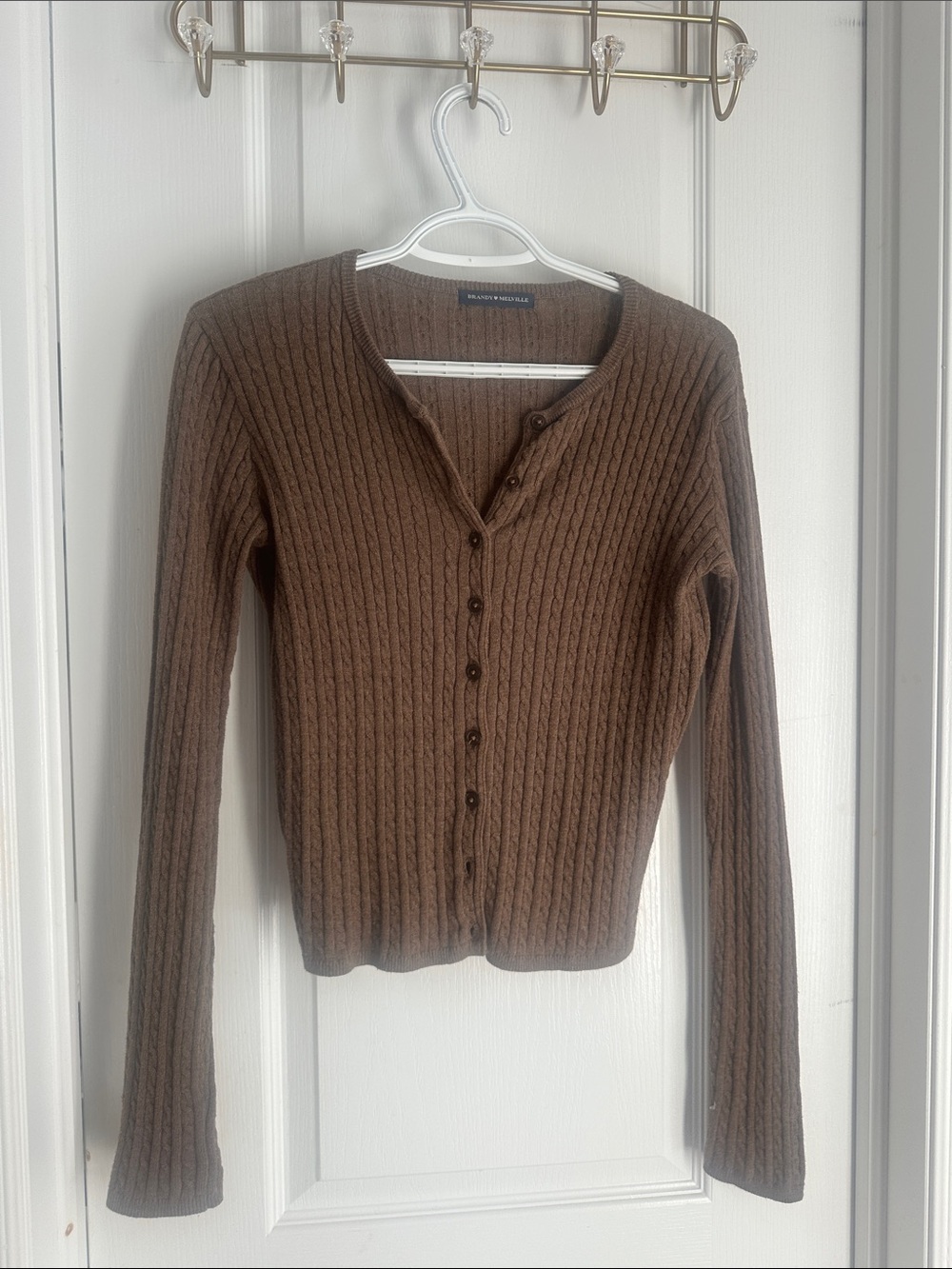 Brandy Melville Brown Cable Knit Button-Up Cardigan